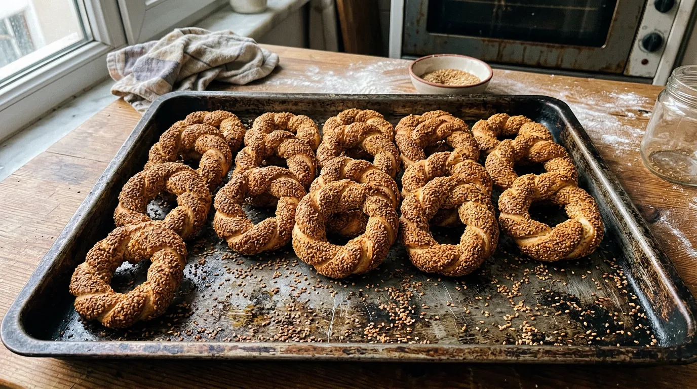 Geleneksel susamlı çıtır simit - Faikoğlu fırını taze pişirim.